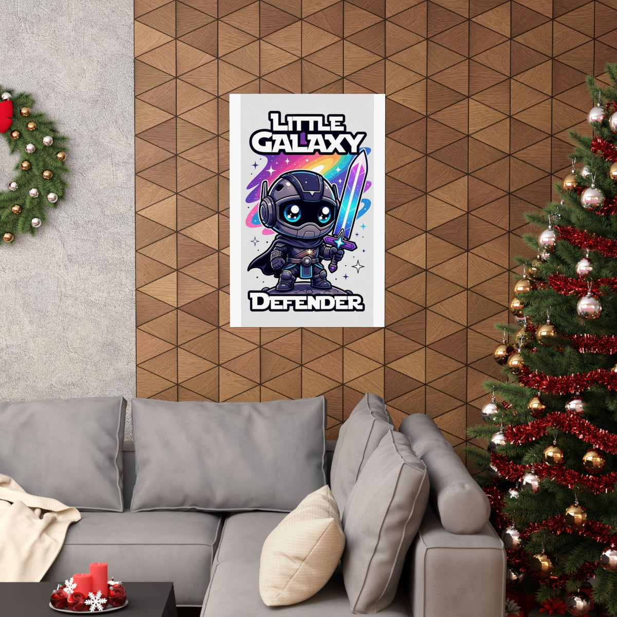 Little Galaxy Defender Poster — Cute Space Warrior Matte Print