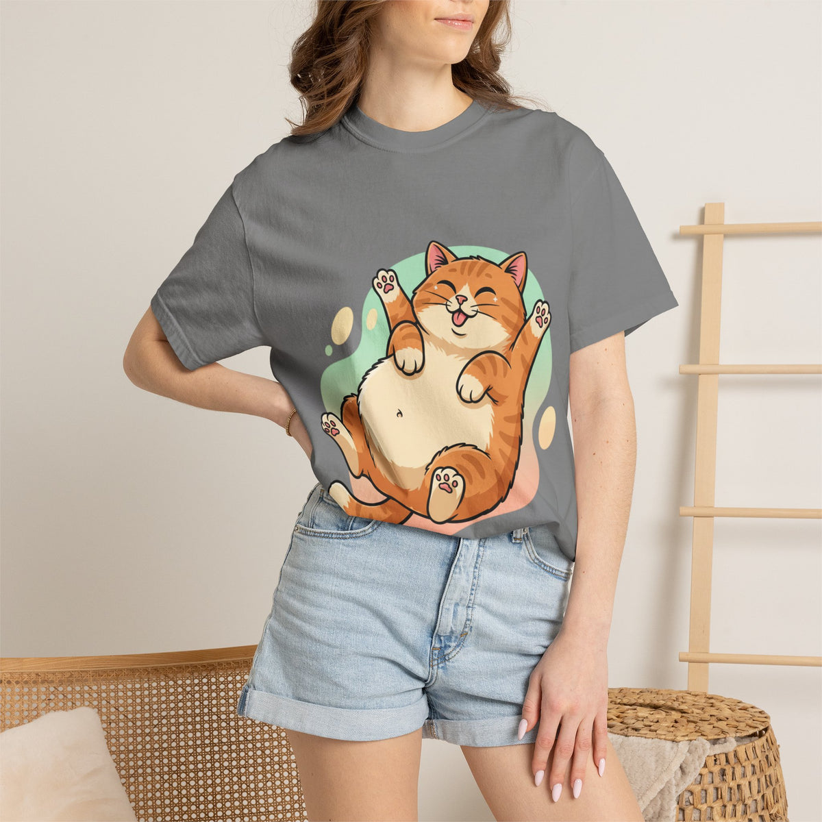 Lazy Orange Cat T-Shirt โ Cute Chubby Kitty Graphic Tee