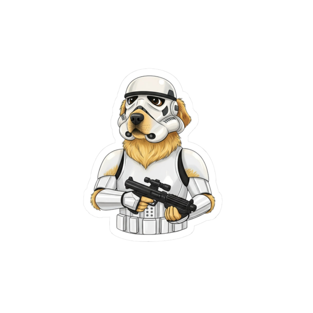 Golden Retriever Stormtrooper Sticker — Cute Dog in Stormtrooper Armor Kiss-Cut Vinyl