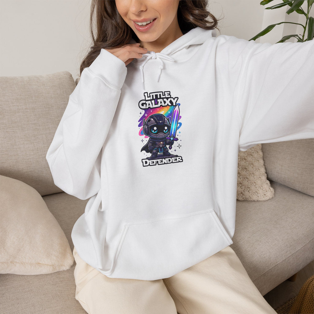Little Galaxy Defender Hoodie — Cute Space Cat Graphic Pullover