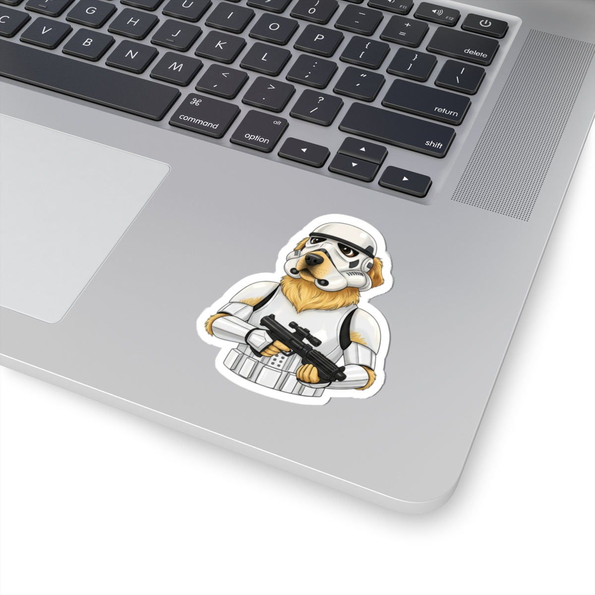 Golden Retriever Stormtrooper Sticker — Cute Dog in Stormtrooper Armor Kiss-Cut Vinyl