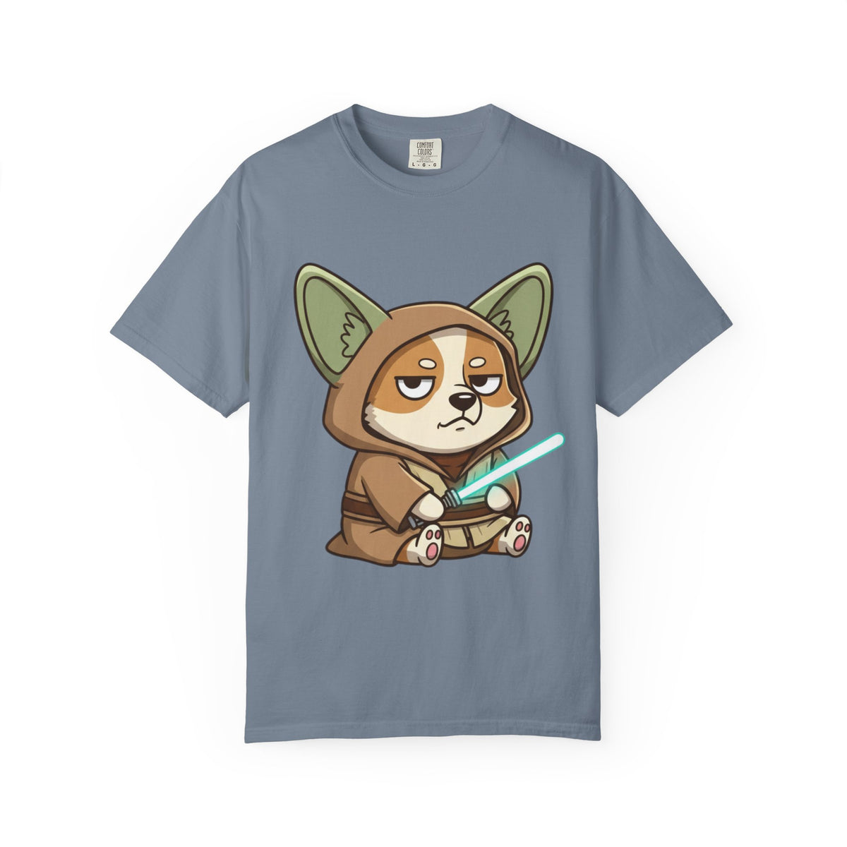 Corgi Jedi T-Shirt — Cute Grumpy Puppy with Lightsaber Graphic