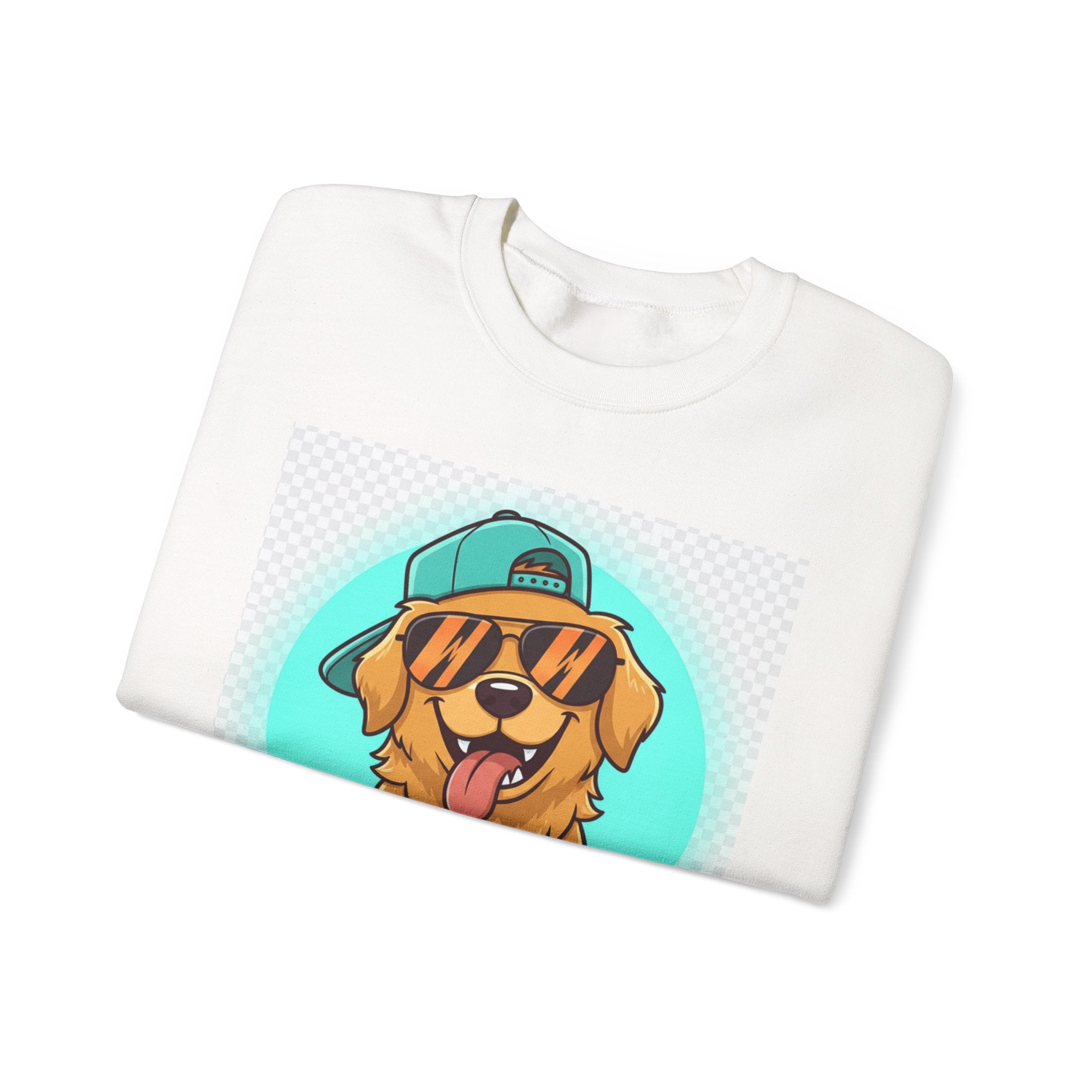 Golden Retriever Crewneck Sweatshirt – Cute Dog With Sunglasses & Cap