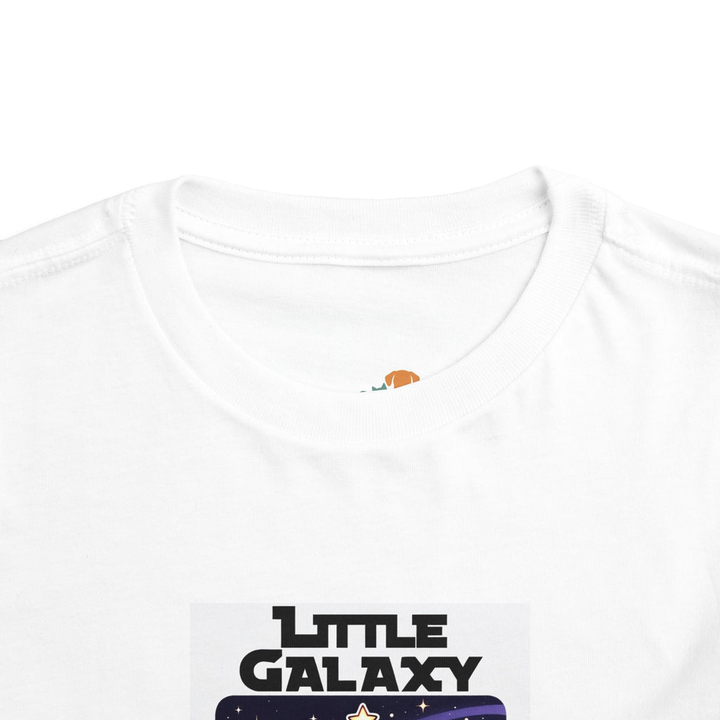 Little Galaxy Princess kids t-shirt in white featuring a colorful space cartoon design for girls.