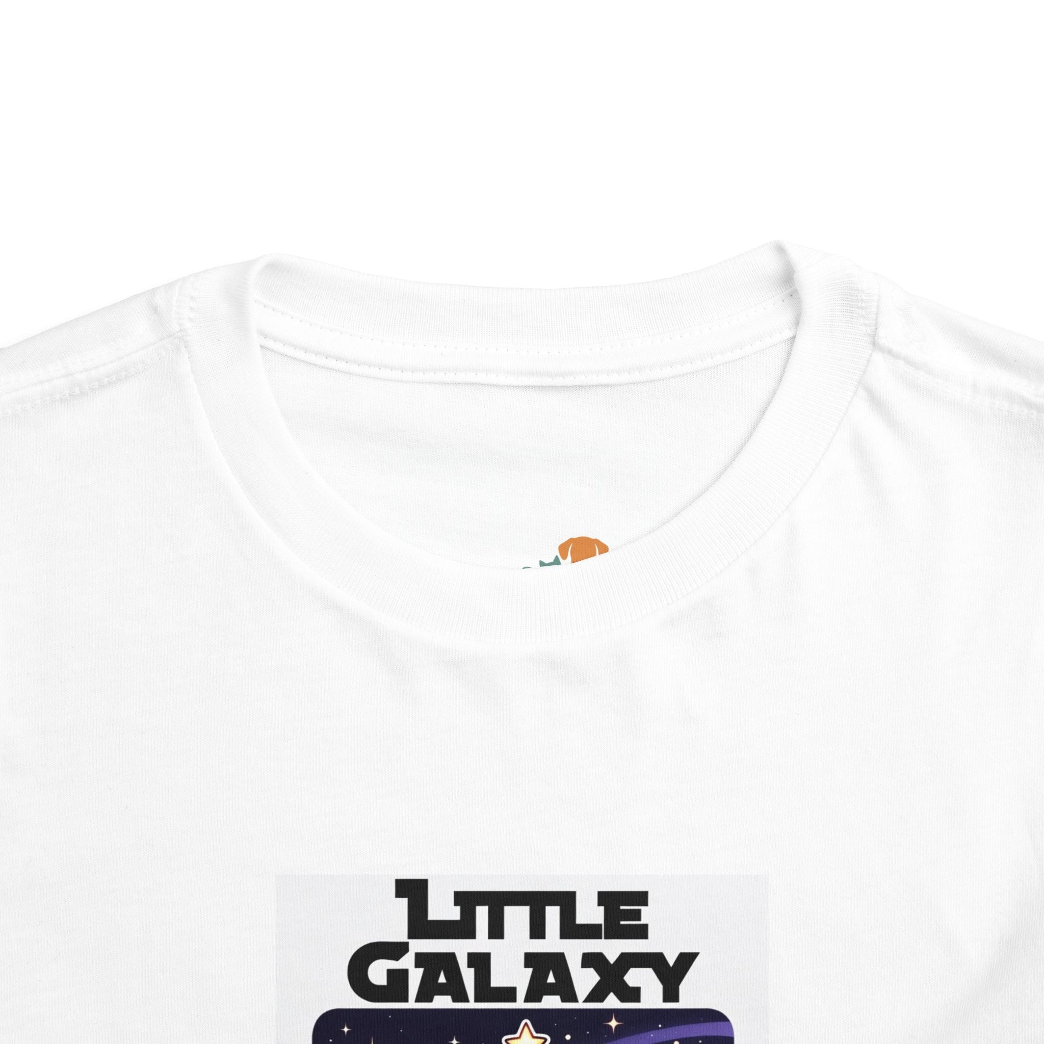 Little Galaxy Princess kids t-shirt in white featuring a colorful space cartoon design for girls.
