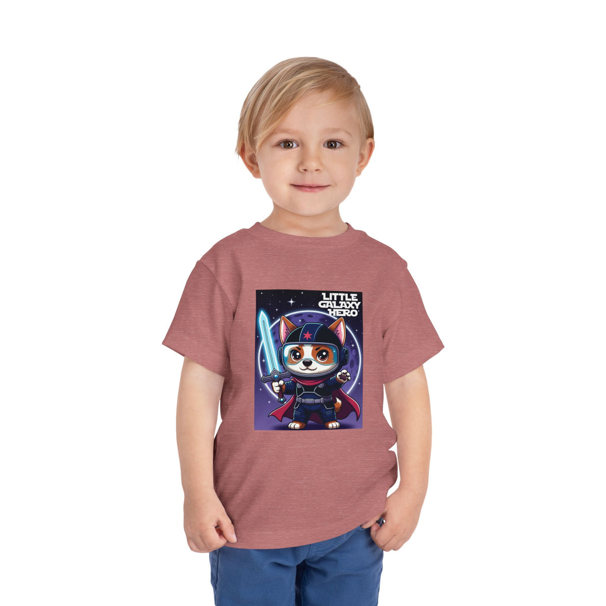Little Galaxy Hero Toddler Tee — Cute Space Cat with Light Sword