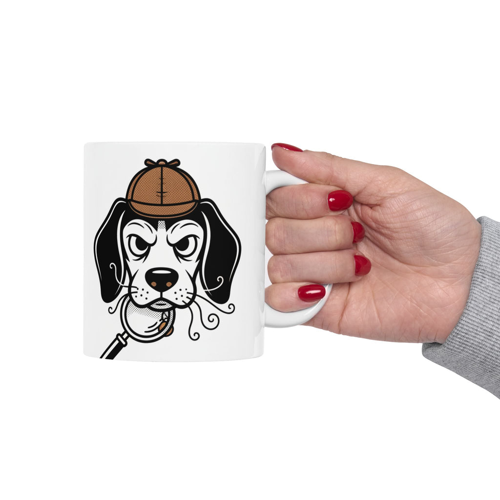 Beagle Detective Ceramic Mug & Tea Cup — Cute Noir Pet Illustration (11oz/15oz)