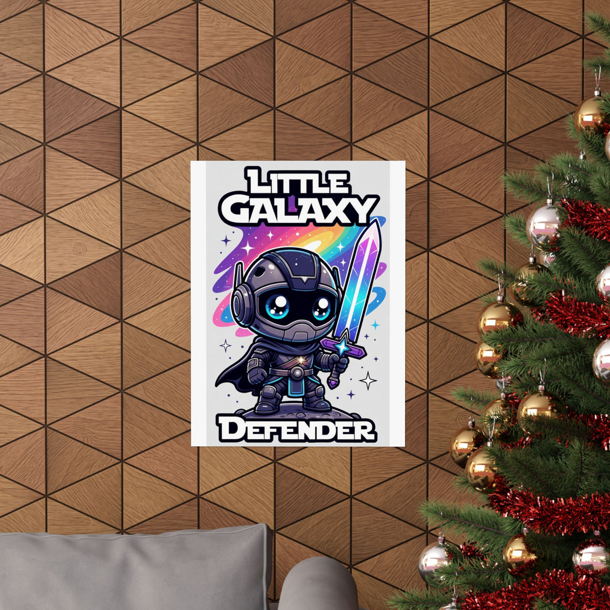 Little Galaxy Defender Poster — Cute Space Warrior Matte Print