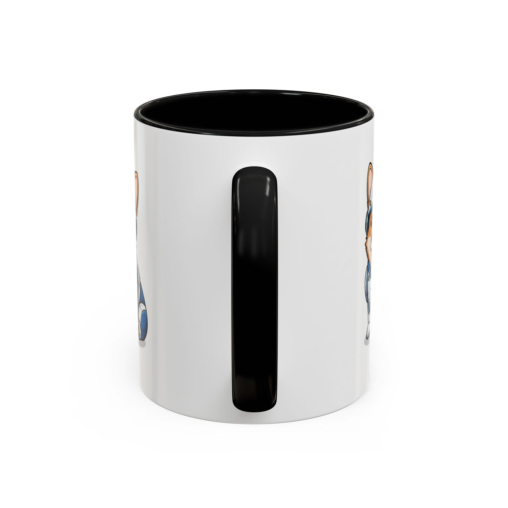 Corgi R2-D2 coffee mug with a black handle, featuring a cartoon Corgi in R2-D2 costume on a white background.
