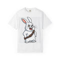 Chewbacca bunny t-shirt featuring a cartoon rabbit with a bandolier on a white background.