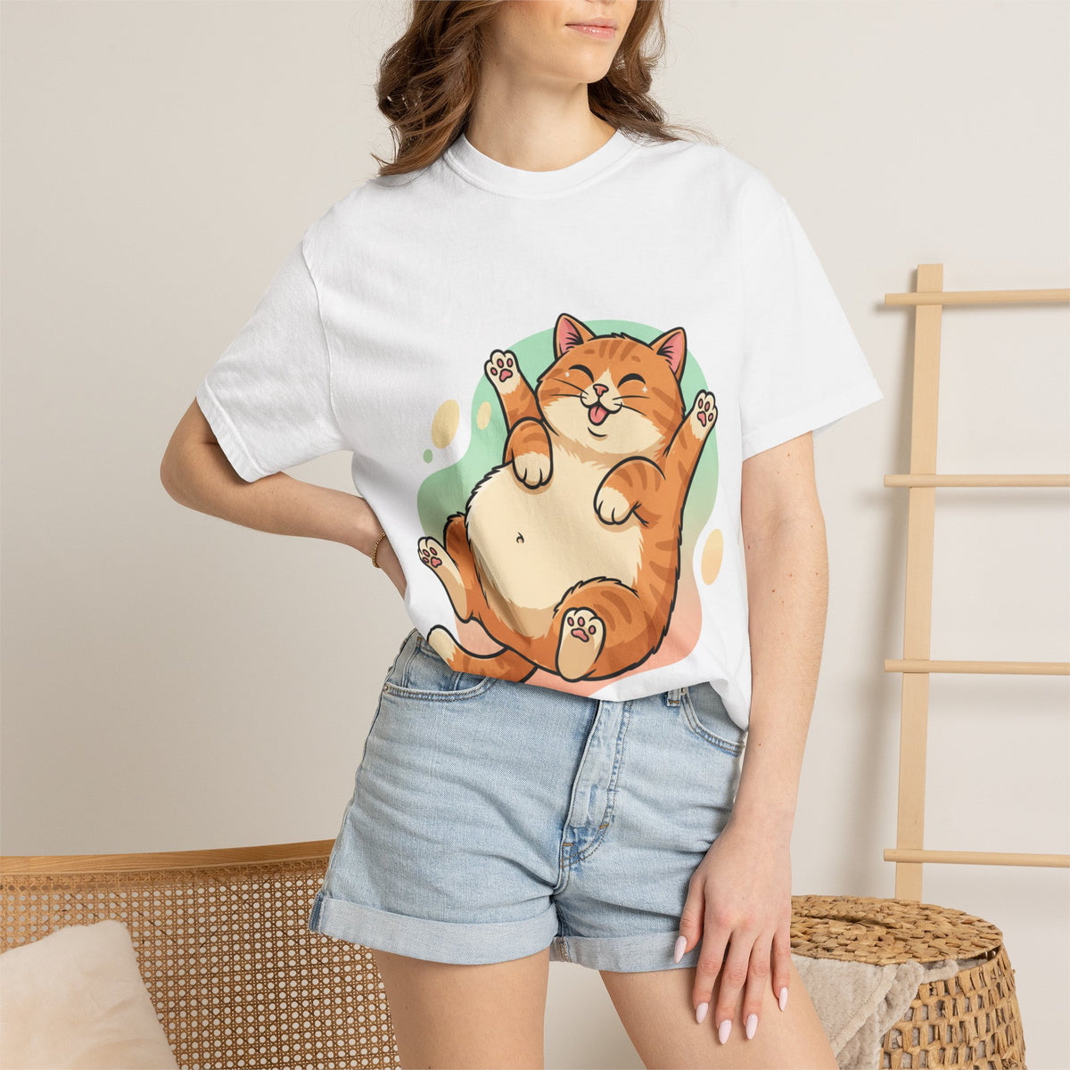 Lazy Orange Cat T-Shirt — Cute Chubby Kitty Graphic Tee