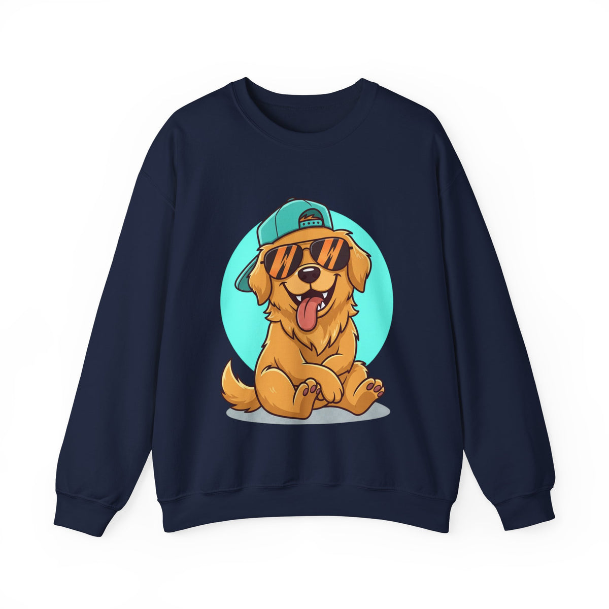 Golden Retriever Pup Graphic Sweatshirt — Cute Dog with Cap Crewneck