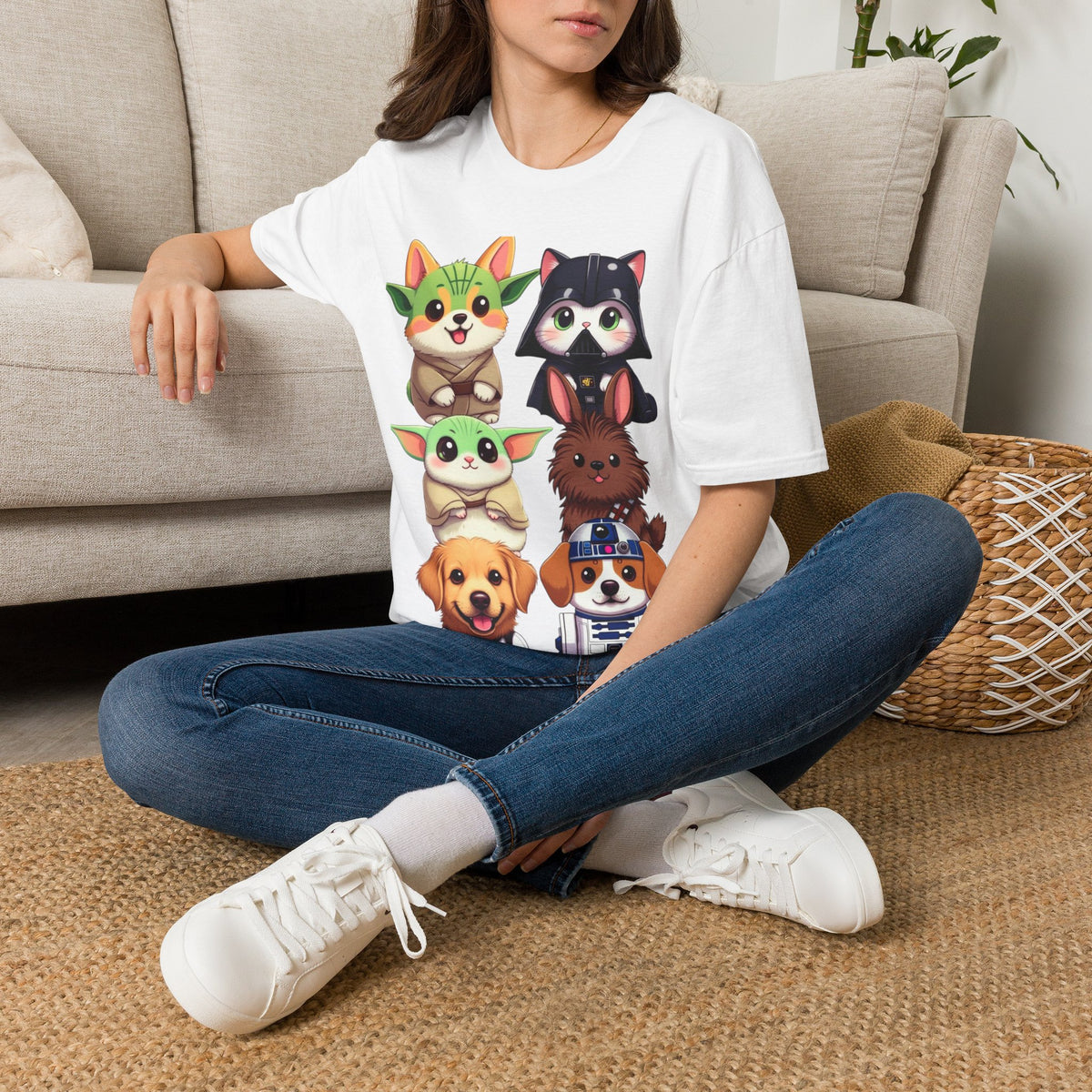 Cute Star Wars Pet Stack T-Shirt — Baby Yoda, Chewie & Droid Cartoon Tee