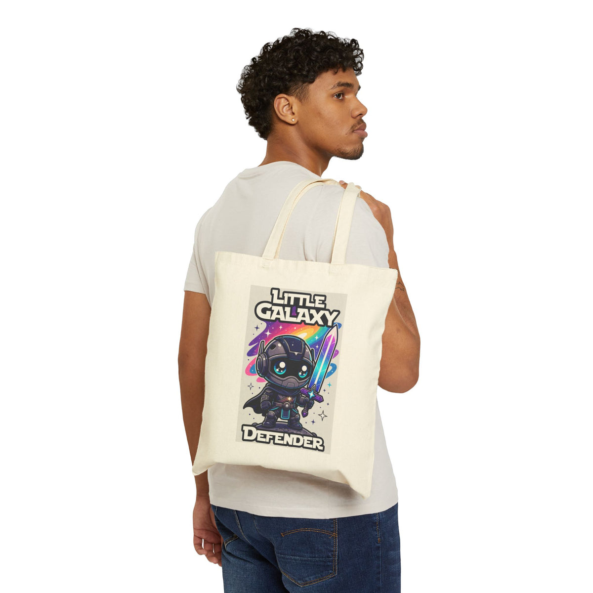 Little Galaxy Defender Tote Bag — Cute Space Hero Cotton Canvas Tote