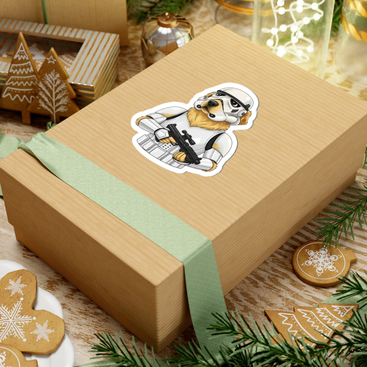 Golden Retriever Stormtrooper Sticker — Cute Dog in Stormtrooper Armor Kiss-Cut Vinyl
