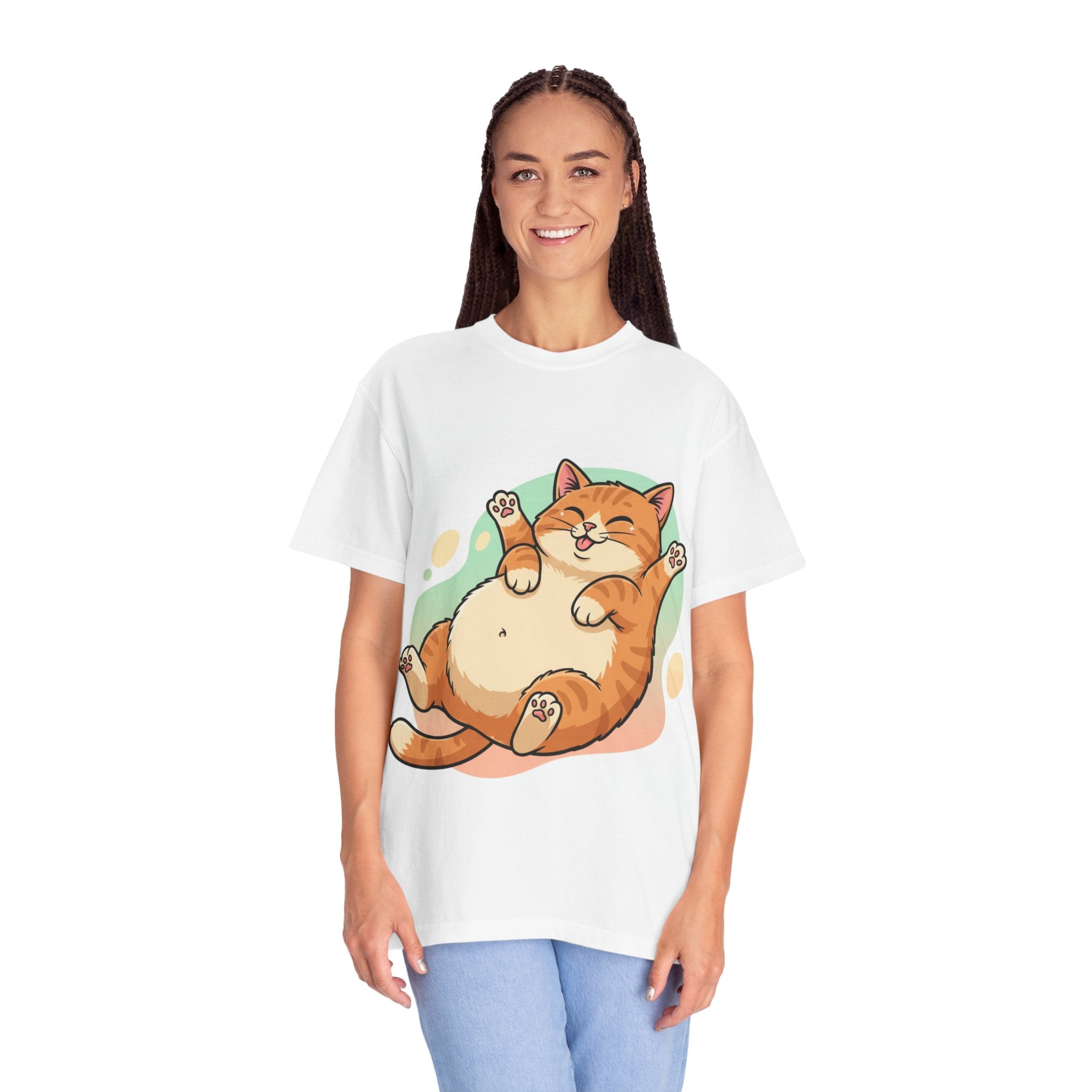 Happy Chubby Cat T-Shirt — Cute Cartoon Orange Cat Graphic Tee