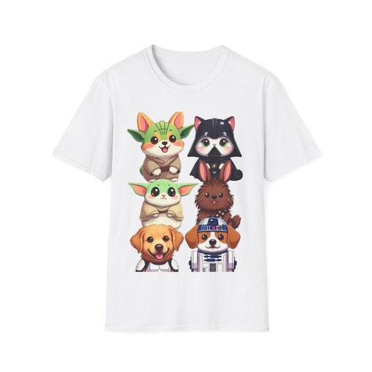 Cute Star Wars Pet Stack T-Shirt — Baby Yoda, Chewie & Droid Cartoon Tee