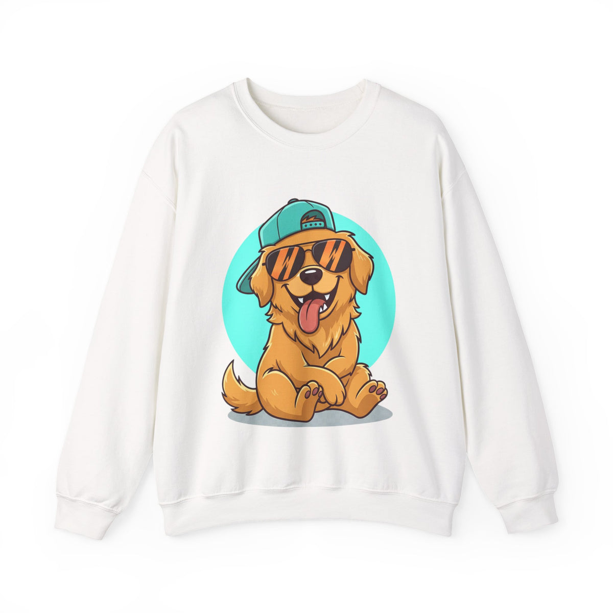 Golden Retriever Pup Graphic Sweatshirt — Cute Dog with Cap Crewneck