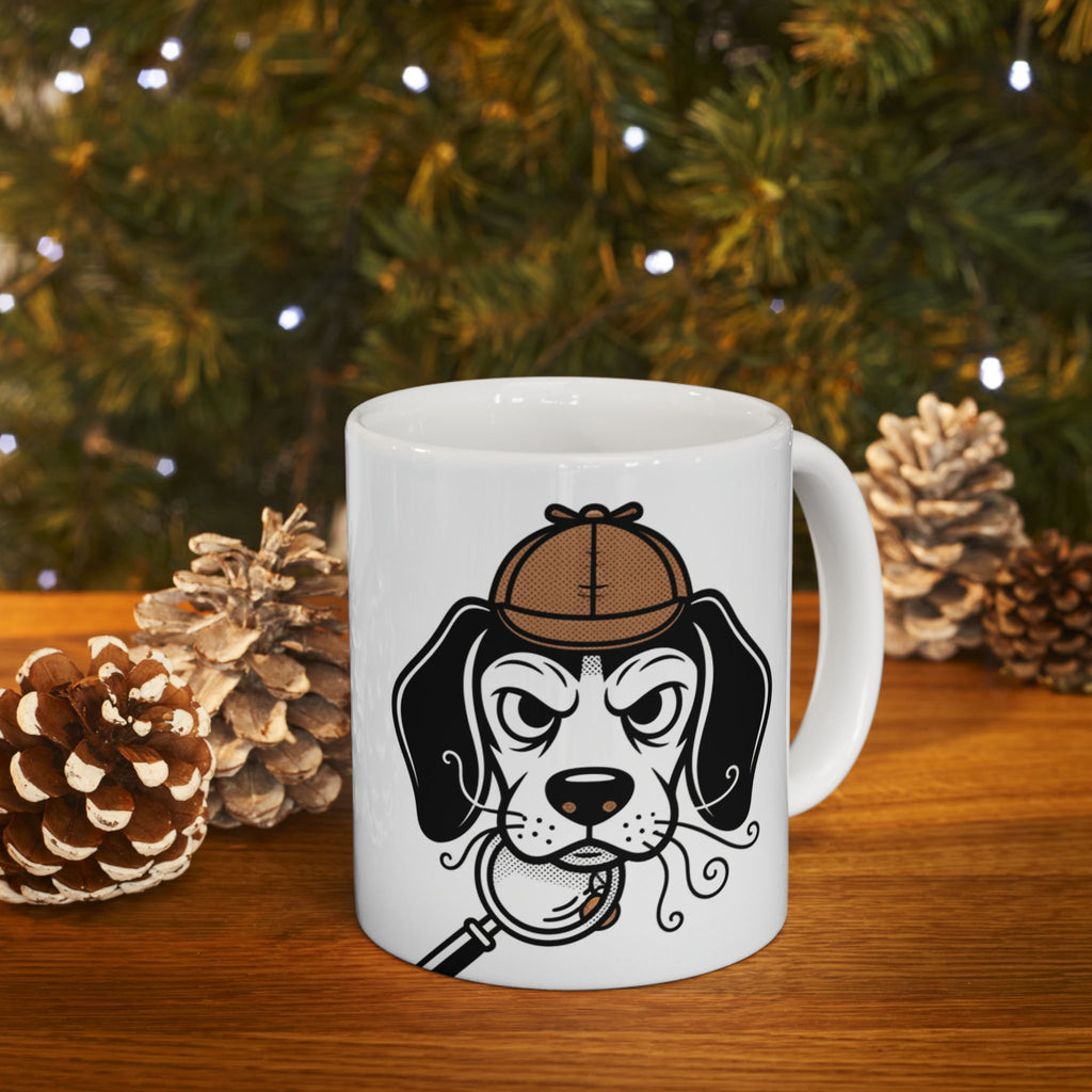 Beagle Detective Ceramic Mug & Tea Cup — Cute Noir Pet Illustration (11oz/15oz)