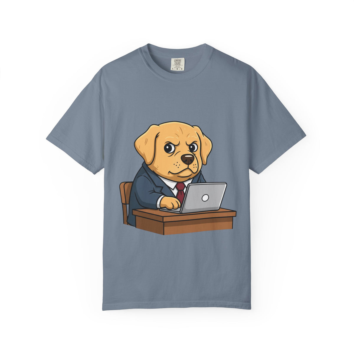 Cute Office Dog T-Shirt — Puppy Boss Working on Laptop Graphic Tee