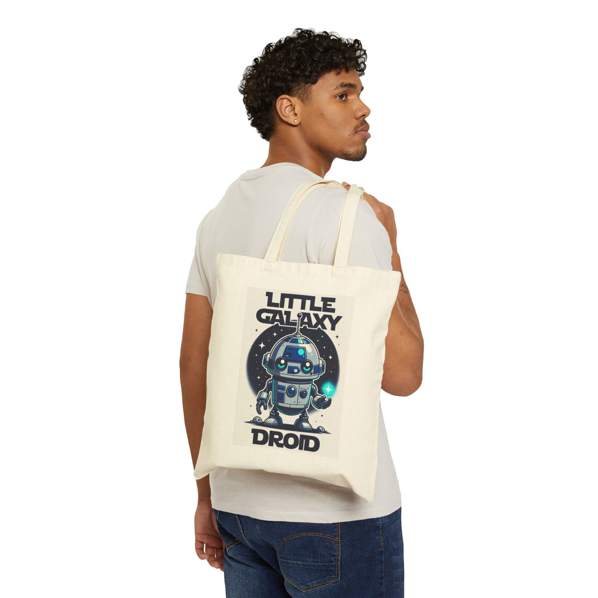 Little Galaxy Droid Tote Bag — Cute Space Robot Canvas Tote for Kids & Fans