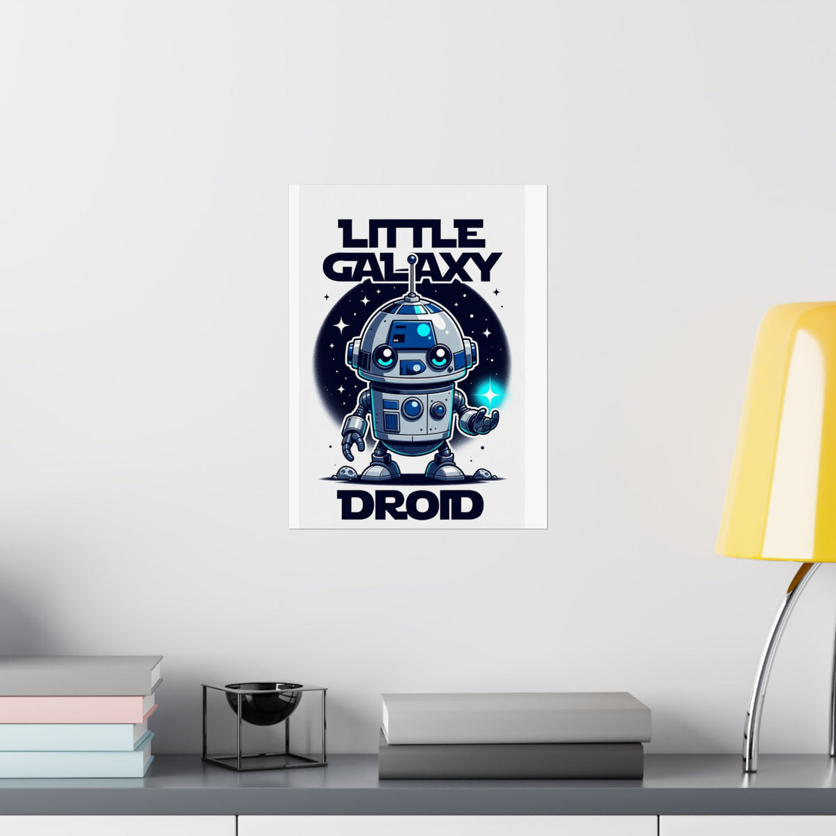 Little Galaxy Droid Poster — Cute Space Robot Matte Print for Kids & Sci-Fi Fans