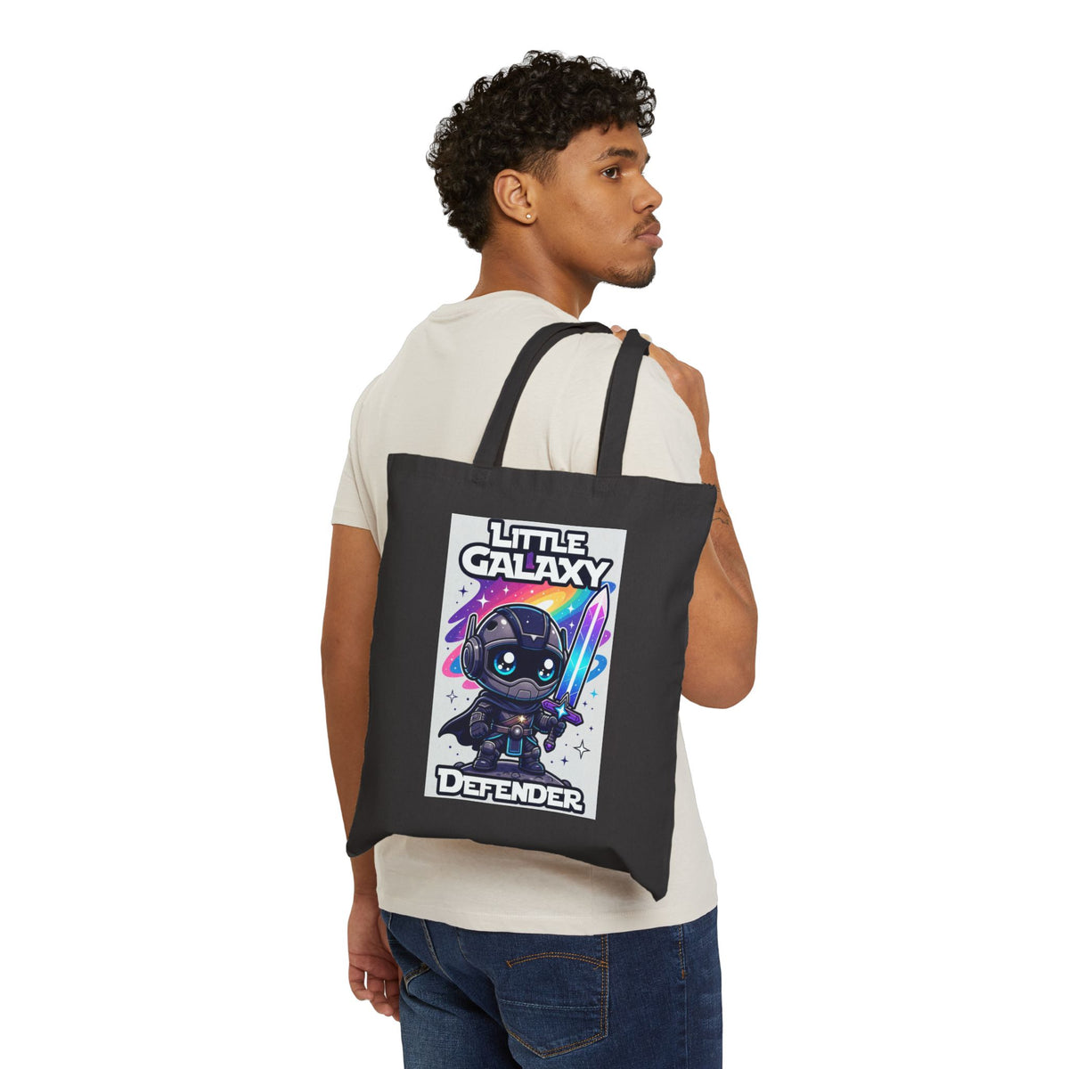Little Galaxy Defender Tote Bag — Cute Space Hero Cotton Canvas Tote