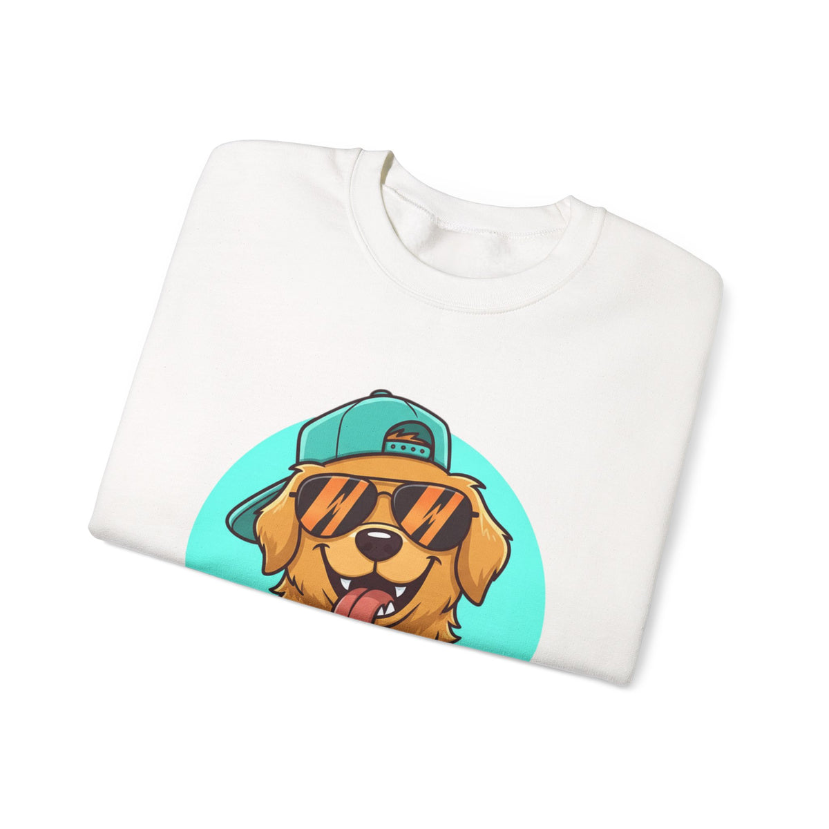 Golden Retriever Pup Graphic Sweatshirt — Cute Dog with Cap Crewneck