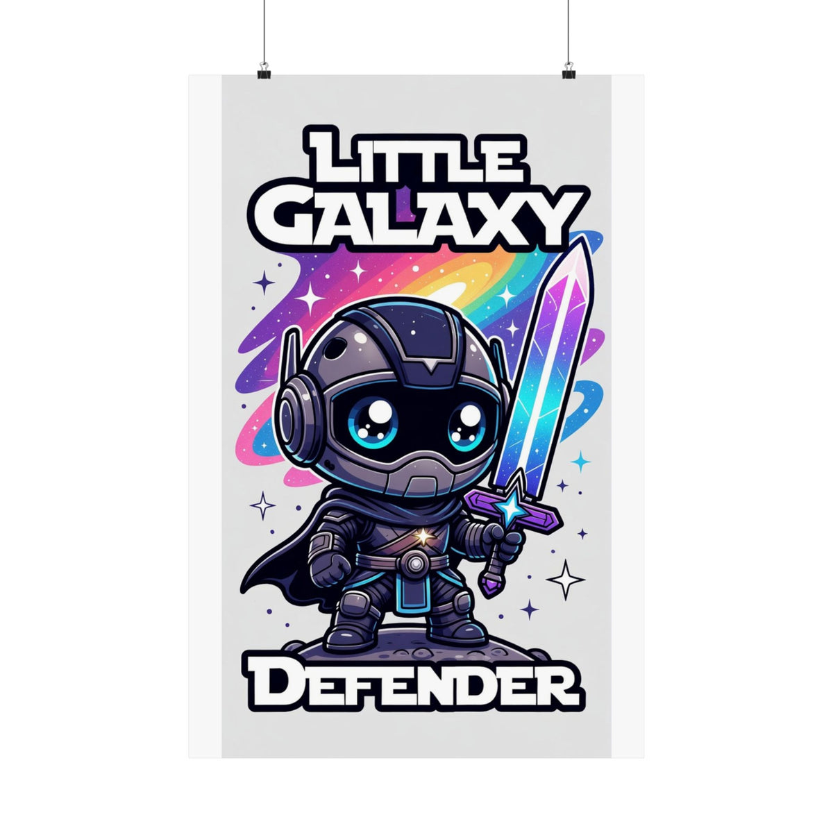 Little Galaxy Defender Poster — Cute Space Warrior Matte Print