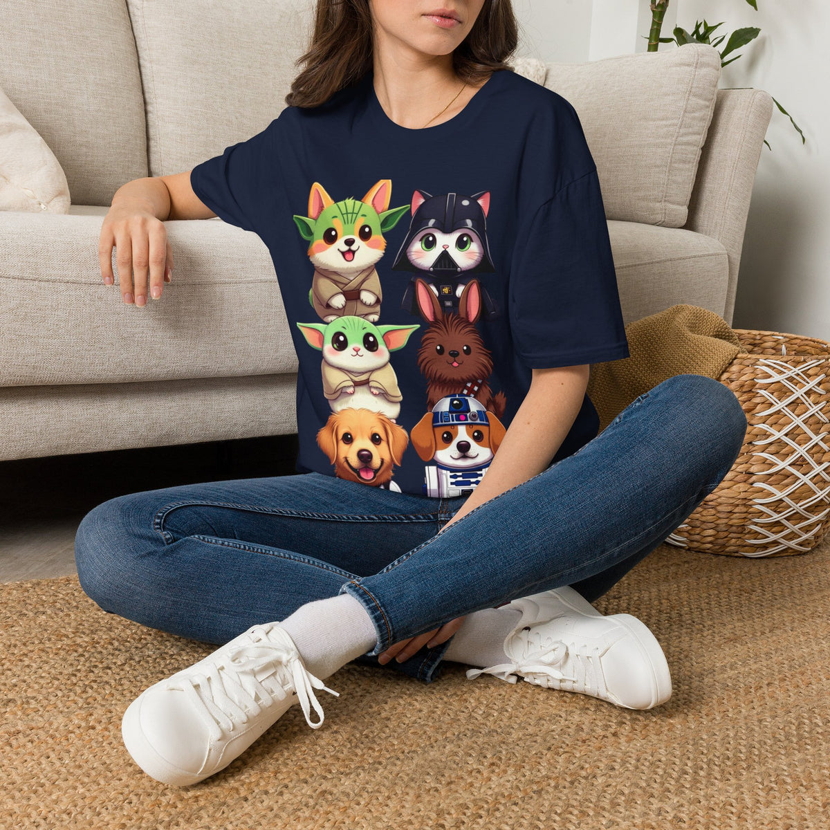 Cute Star Wars Pet Stack T-Shirt — Baby Yoda, Chewie & Droid Cartoon Tee