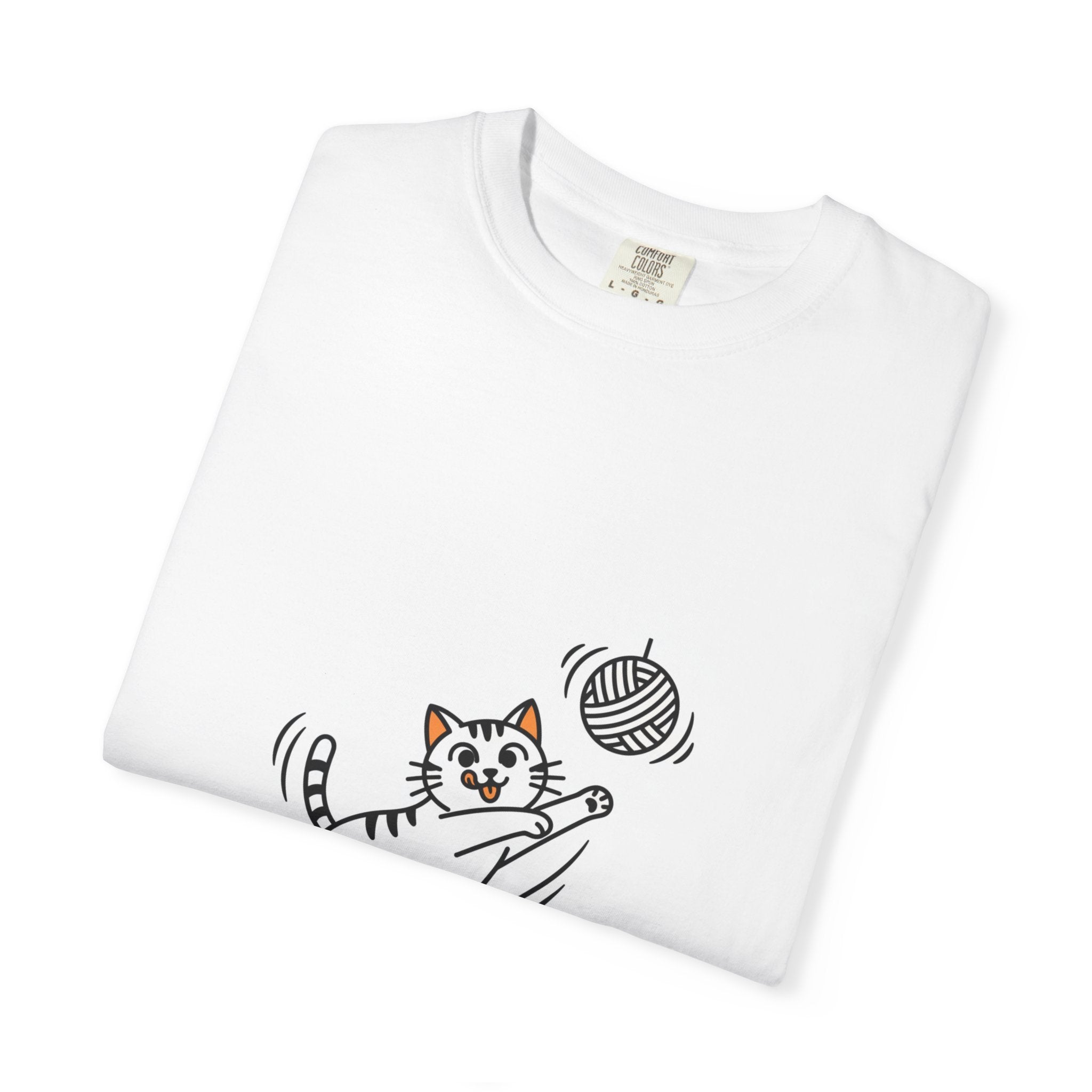 Tabby Cat Jumping T-Shirt — Playful Minimalist Line Art