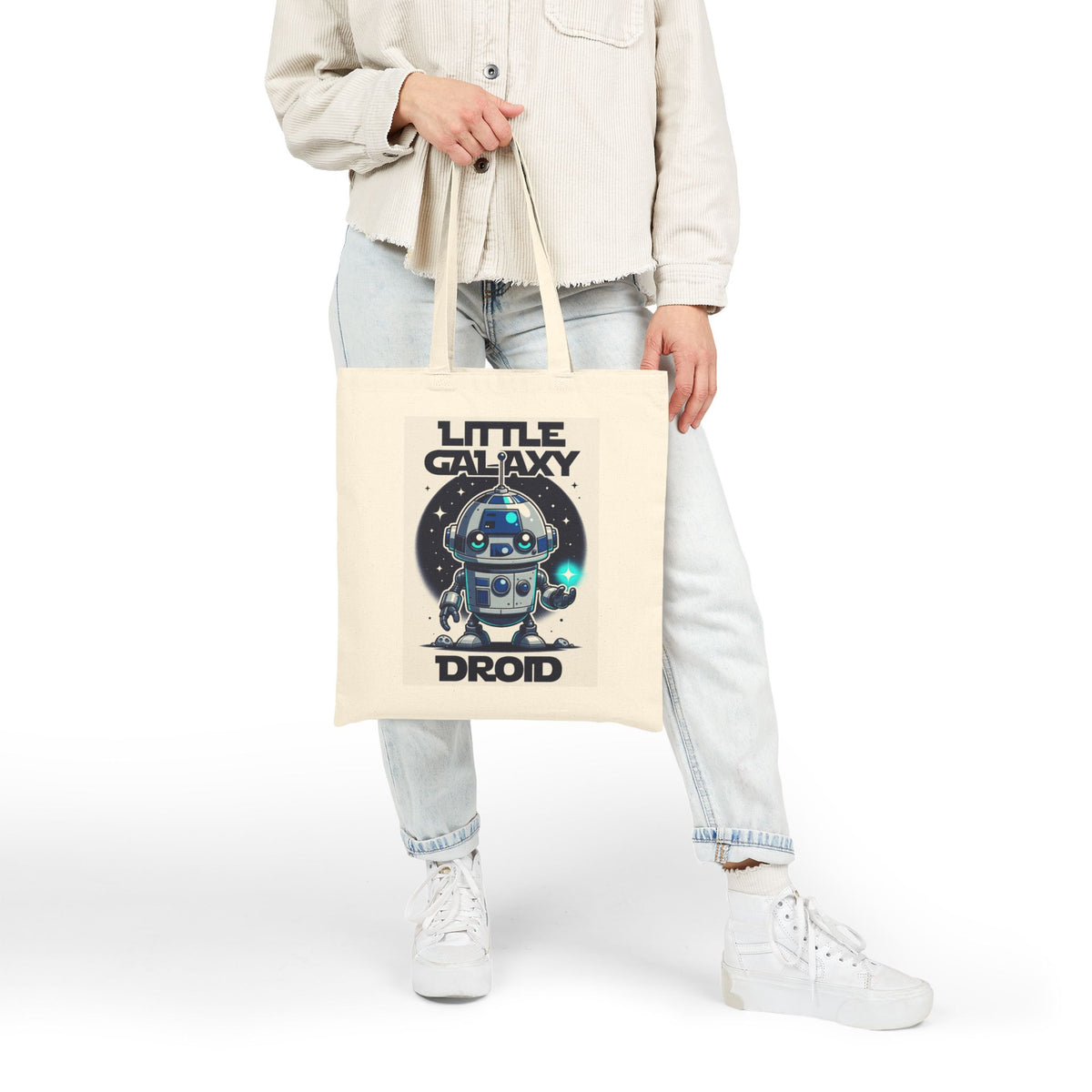 Little Galaxy Droid Tote Bag — Cute Space Robot Canvas Tote for Kids & Fans