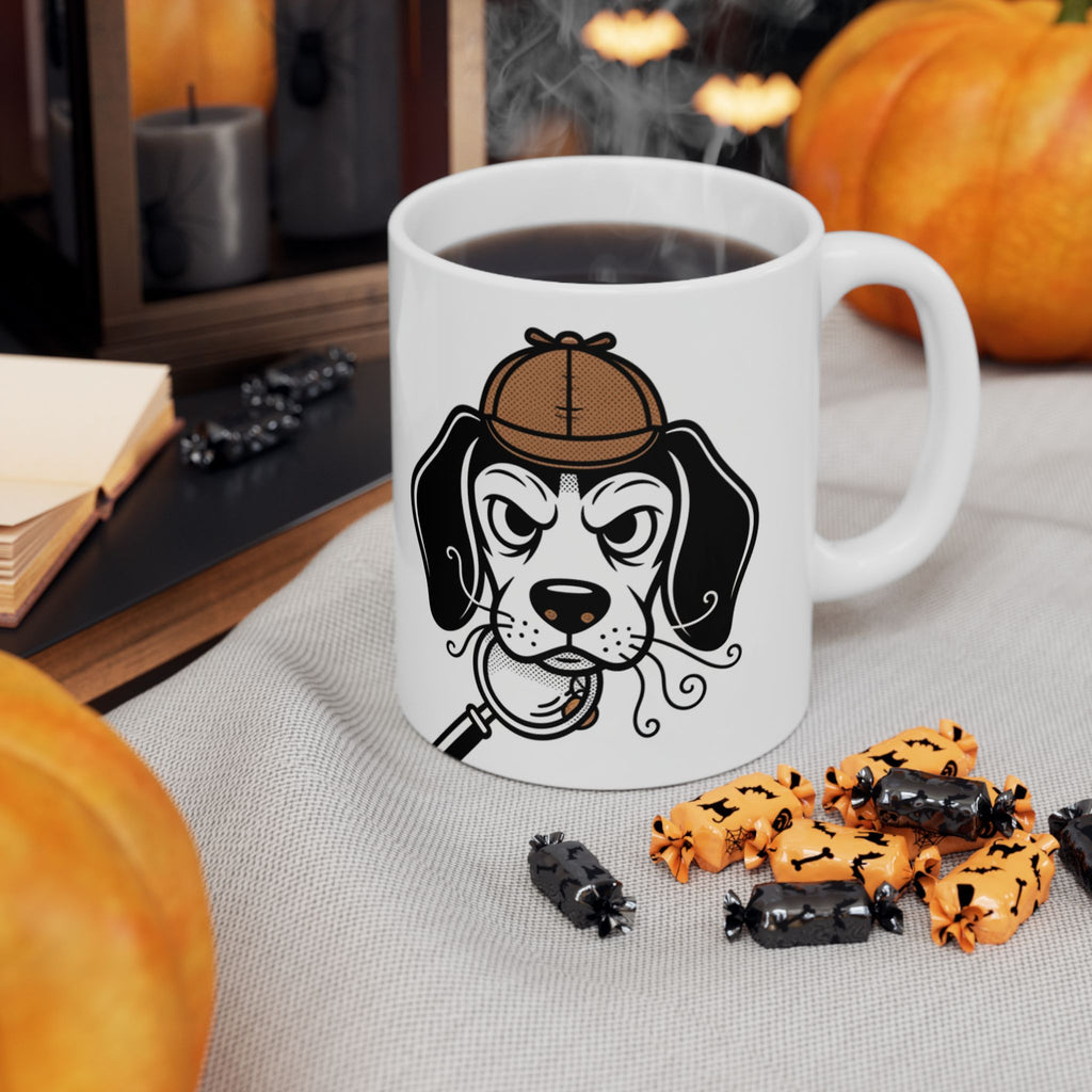 Beagle Detective Ceramic Mug & Tea Cup — Cute Noir Pet Illustration (11oz/15oz)