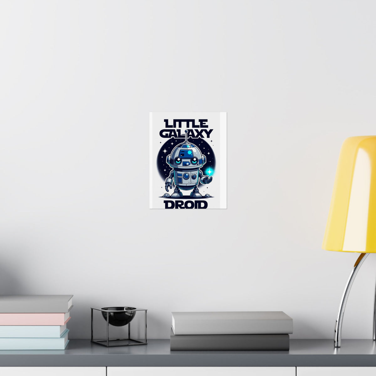 Little Galaxy Droid Poster — Cute Space Robot Matte Print for Kids & Sci-Fi Fans