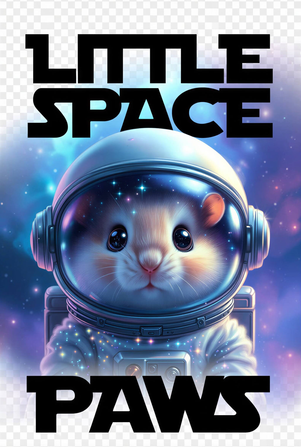 Cute toddler t-shirt featuring a hamster in a space helmet with the text "Little Space Paws" in bold letters.