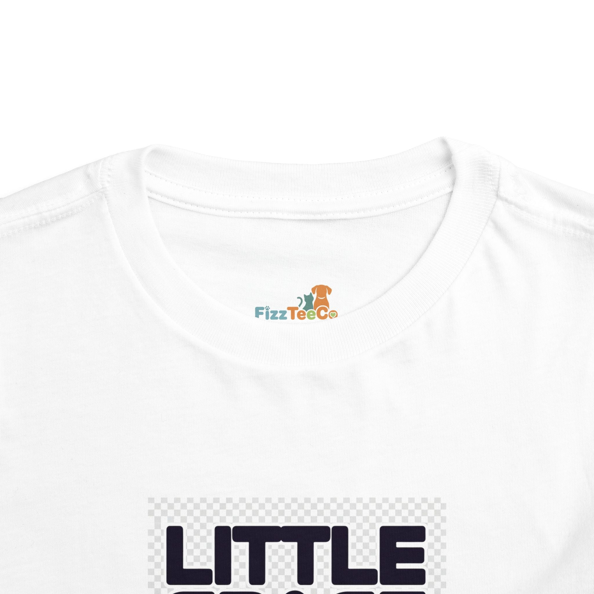 Darth Vader cat toddler t-shirt in white with black text and graphic, featuring a cat in a space helmet design.