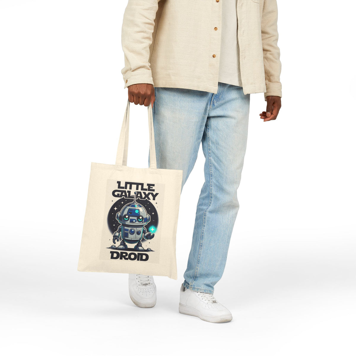 Little Galaxy Droid Tote Bag — Cute Space Robot Canvas Tote for Kids & Fans