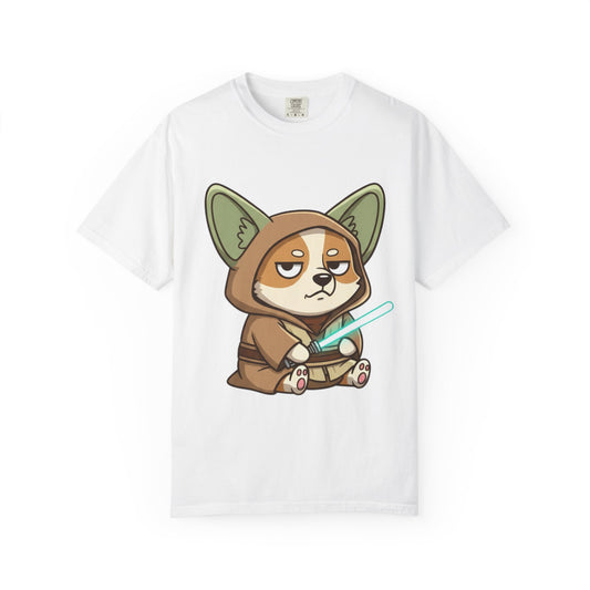 Corgi Jedi T-Shirt — Cute Grumpy Puppy with Lightsaber Graphic