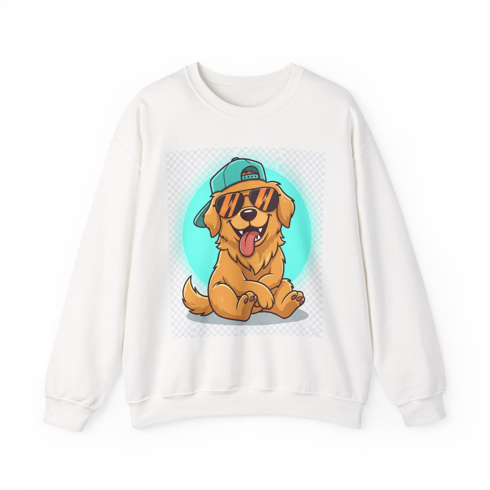 Golden Retriever Crewneck Sweatshirt – Cute Dog With Sunglasses & Cap