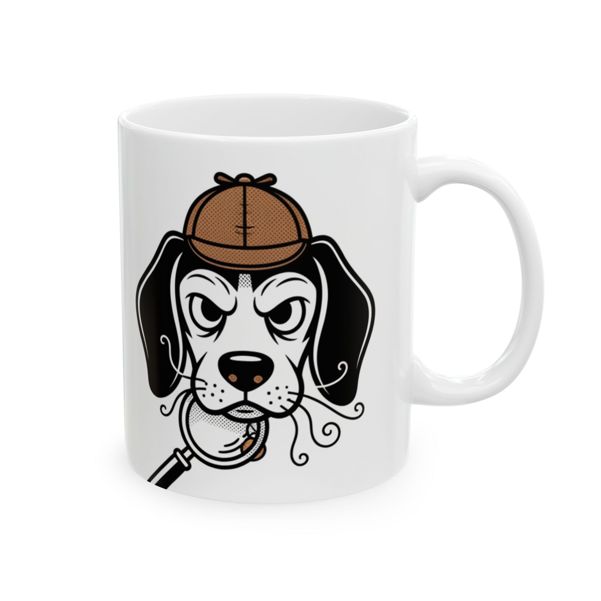 Beagle Detective Ceramic Mug & Tea Cup — Cute Noir Pet Illustration (11oz/15oz)