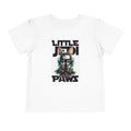 Mandalorian bunny toddler t-shirt in white with "Little Jedi Paws" graphic featuring a bunny in a helmet.