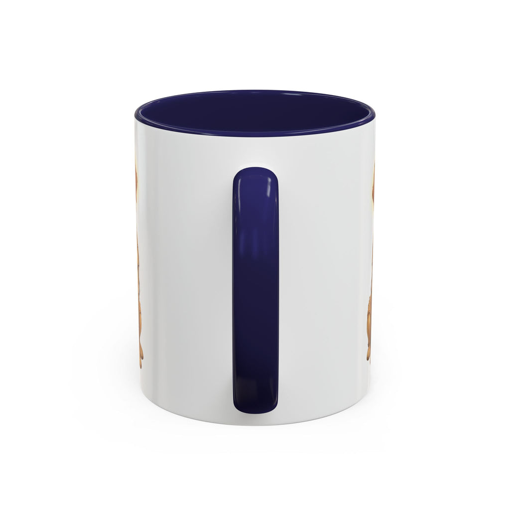 Golden Retriever C-3PO mug with a navy blue interior and handle, featuring a dog design on a white background.