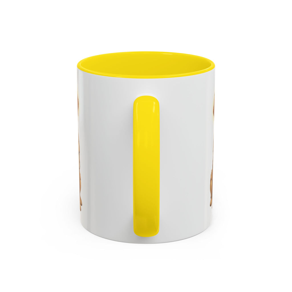 Golden Retriever C-3PO mug with a white exterior and yellow interior, featuring a playful dog design.