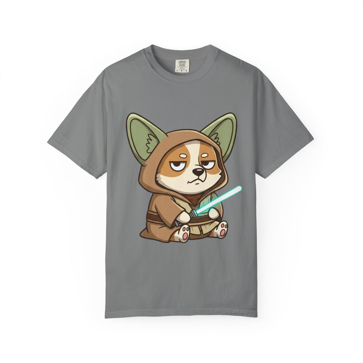 Corgi Jedi T-Shirt — Cute Grumpy Puppy with Lightsaber Graphic
