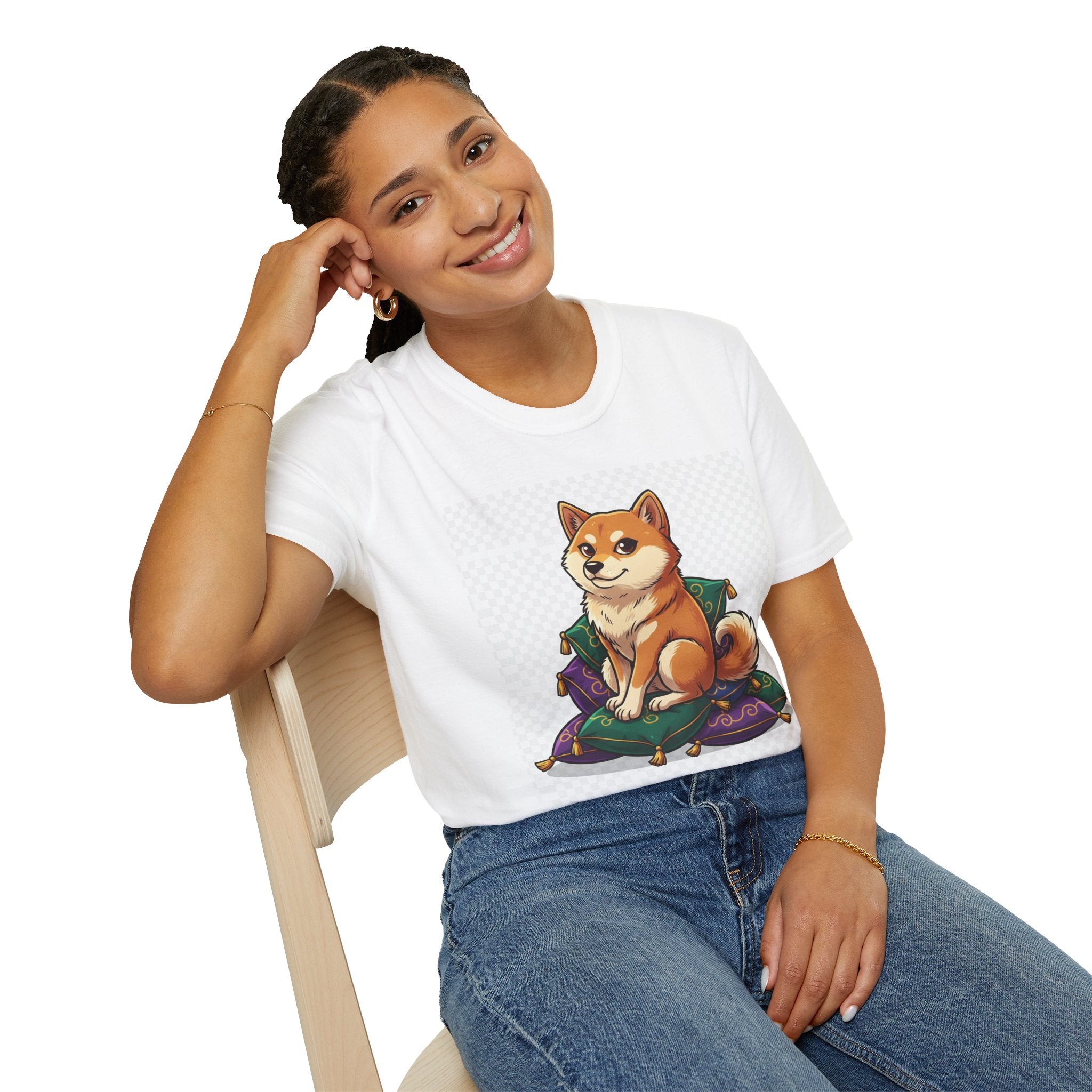 Smug Shiba on Pillow Throne T-Shirt