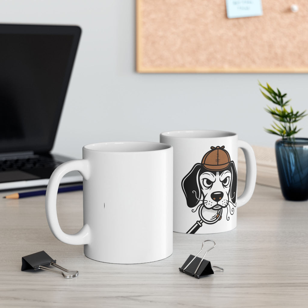 Beagle Detective Ceramic Mug & Tea Cup — Cute Noir Pet Illustration (11oz/15oz)