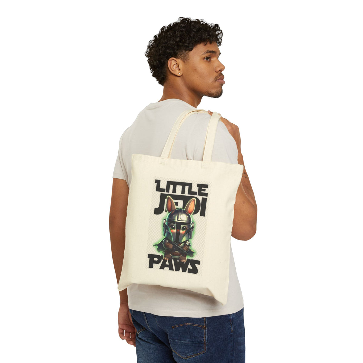 Little Jodi Paws Canvas Tote Bag — Cute Baby Mandalorian Bunny Graphic