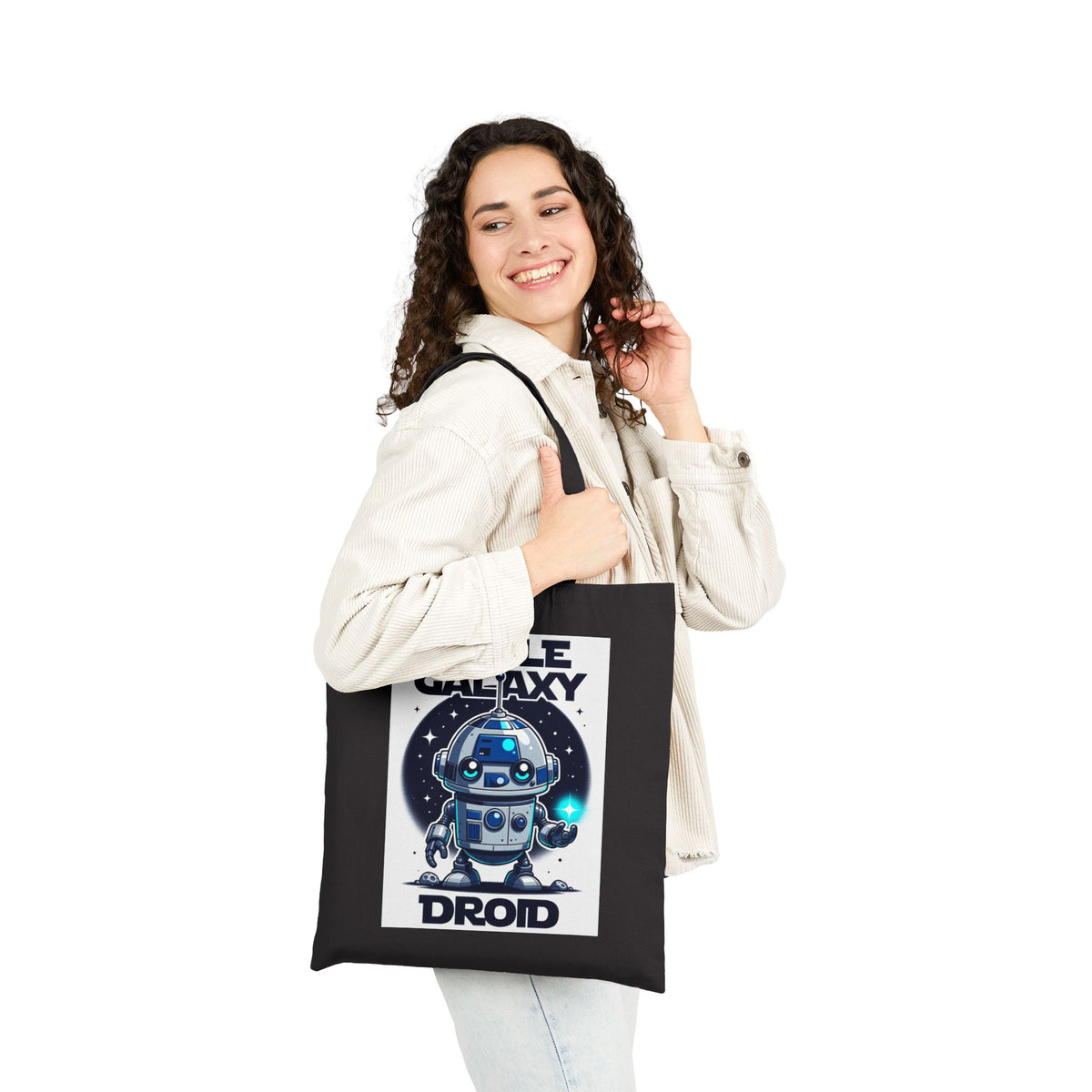 Little Galaxy Droid Tote Bag — Cute Space Robot Canvas Tote for Kids & Fans