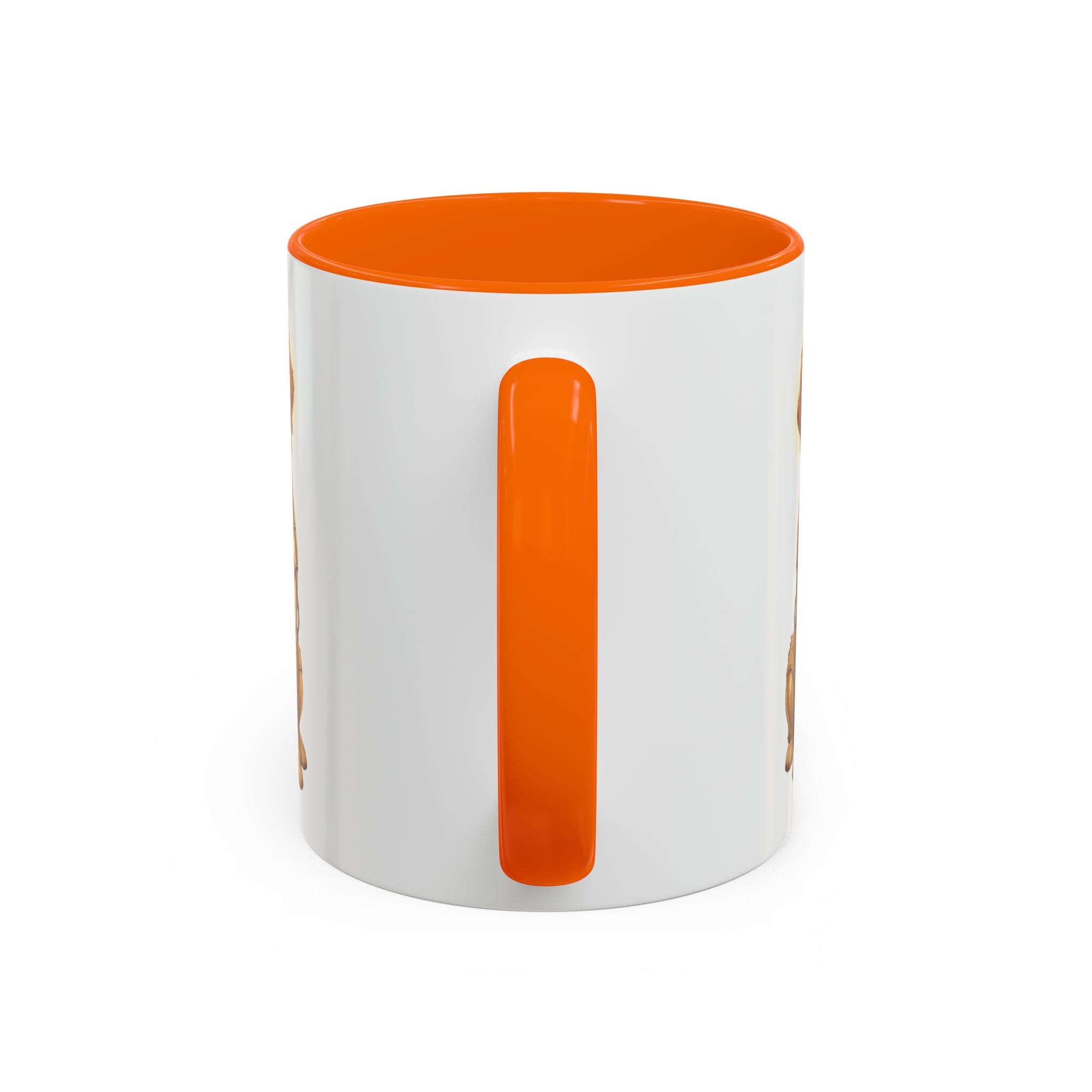 Golden Retriever C-3PO mug with an orange handle and interior, featuring a dog design on a white background.