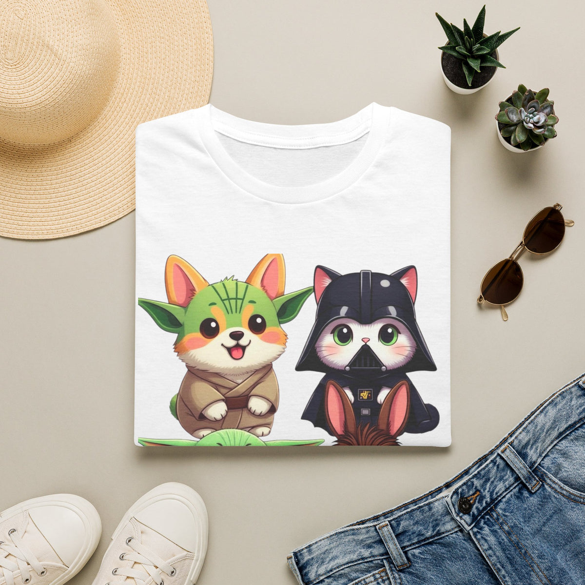 Cute Star Wars Pet Stack T-Shirt — Baby Yoda, Chewie & Droid Cartoon Tee